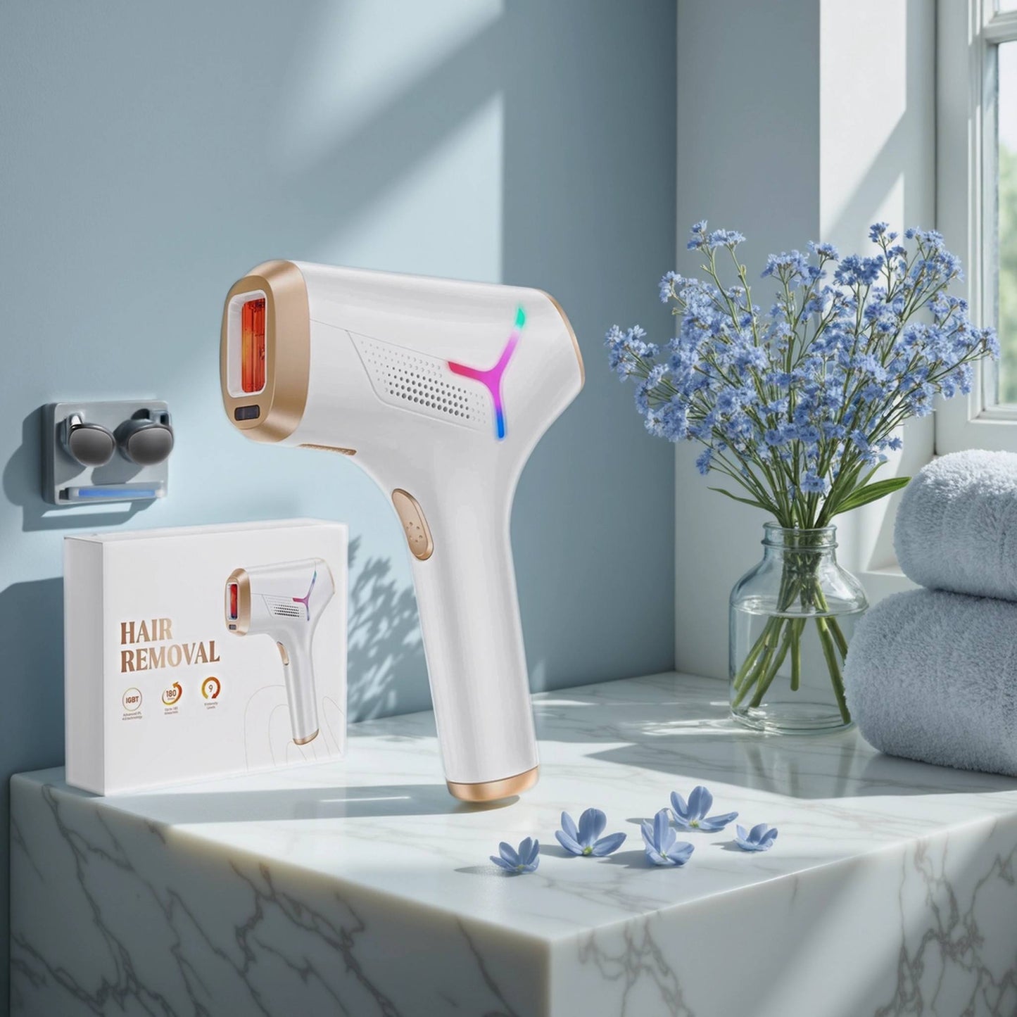 Depiladora IPL de uso doméstico – Reducción del vello + Piel suave – 990.000 flashes – Para piernas, axilas, bikini y rostro