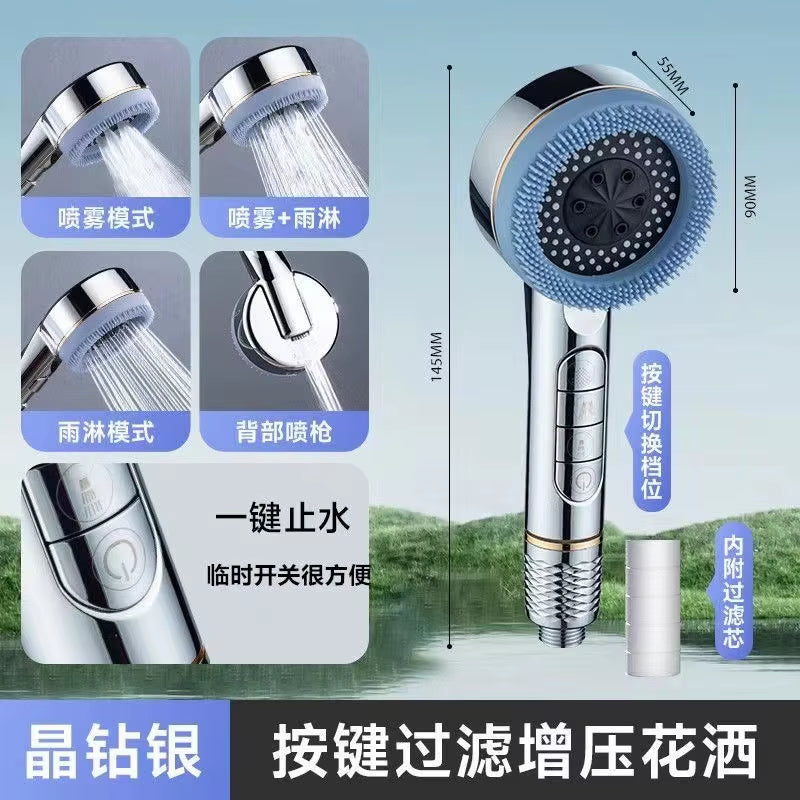 New 4 Modes Shower Head High Pressure Showerhead with Stop Button Filter Water Massage Shower Head Bathroom Accessories