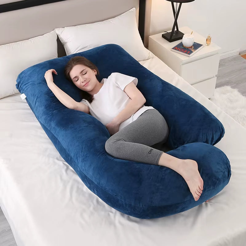 J-Type Pregnant Woman Pillow Crystal Velvet Detachable Foldable Washing Support Abdominal Pillow Pregnant Mother Throw Pillow