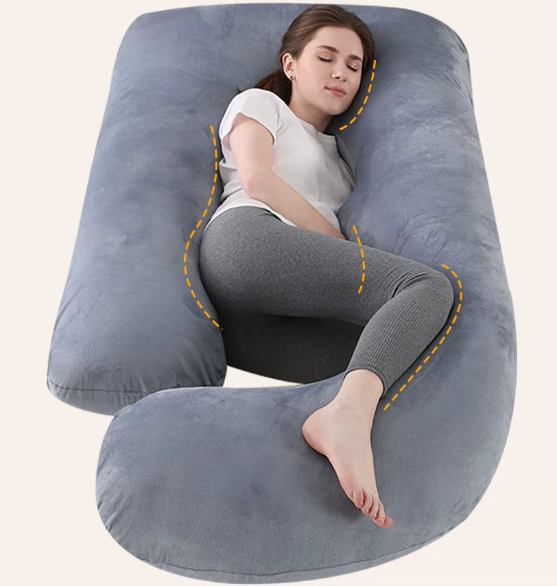 J-Type Pregnant Woman Pillow Crystal Velvet Detachable Foldable Washing Support Abdominal Pillow Pregnant Mother Throw Pillow