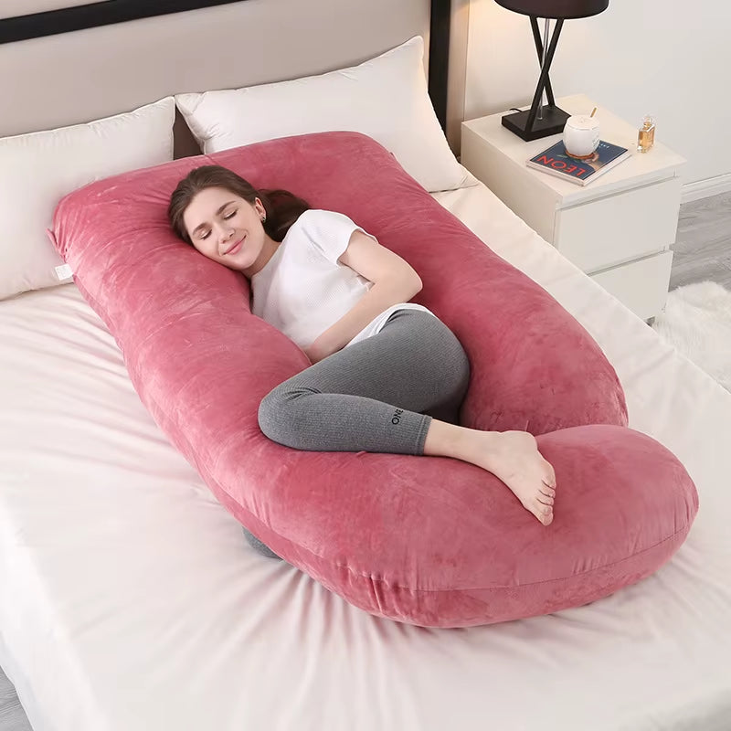 J-Type Pregnant Woman Pillow Crystal Velvet Detachable Foldable Washing Support Abdominal Pillow Pregnant Mother Throw Pillow