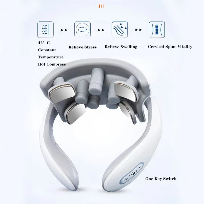 Smart Neck Massager Low Frequency Pulse Cervical Electric Massagers Relaxation Physiapy Hot Compress Vibration Massage