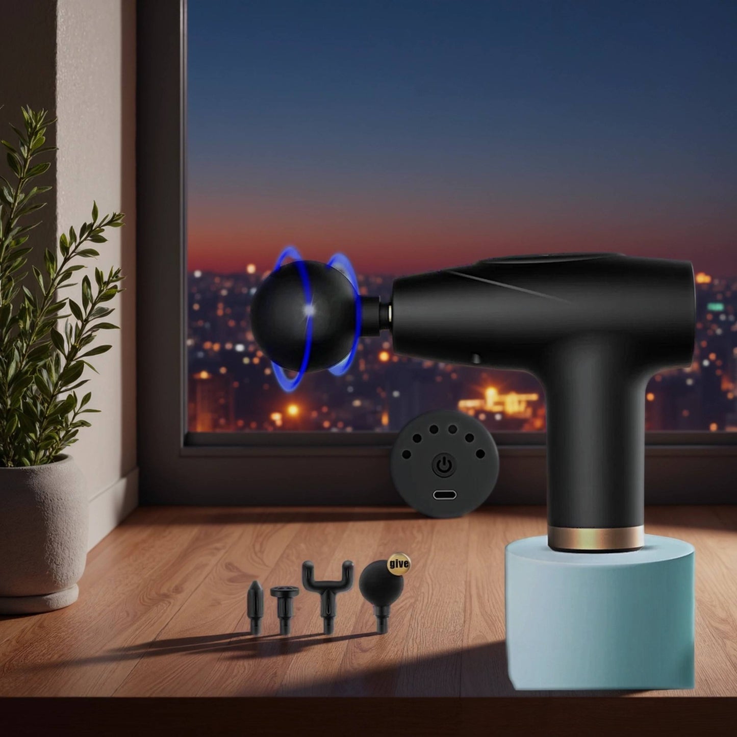 Black 4-Head Mini Fascia Gun Multi-Stage Massage Gun Muscle Relaxation Massage Equipment Portable Vibration Massager