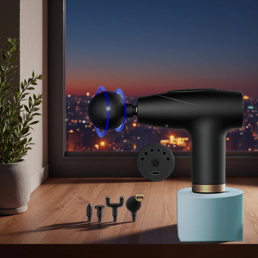 Black 4-Head Mini Fascia Gun Multi-Stage Massage Gun Muscle Relaxation Massage Equipment Portable Vibration Massager