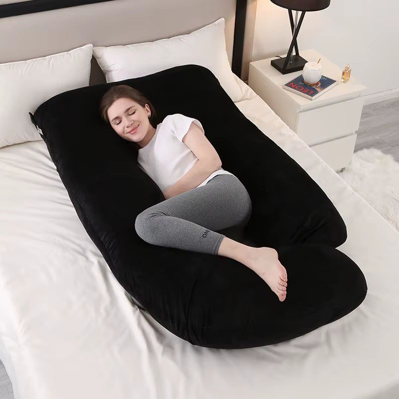 J-Type Pregnant Woman Pillow Crystal Velvet Detachable Foldable Washing Support Abdominal Pillow Pregnant Mother Throw Pillow