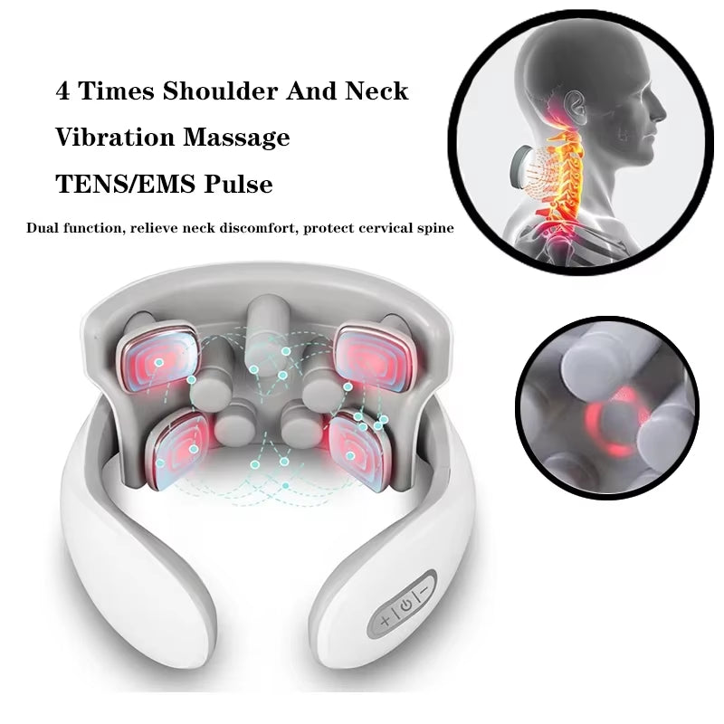 Smart Neck Massager Low Frequency Pulse Cervical Electric Massagers Relaxation Physiapy Hot Compress Vibration Massage